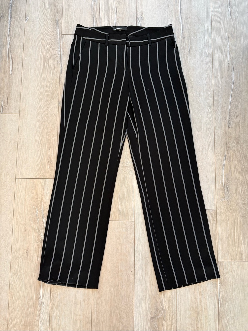 Cambio Black Pinstripe Pants - Women